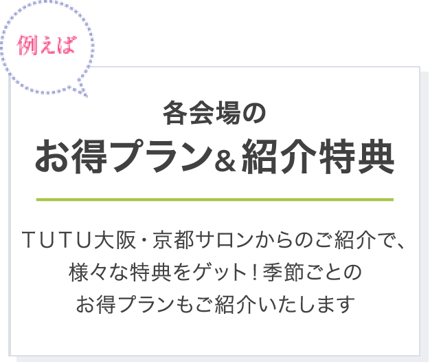 各会場のお得プラン＆紹介特典